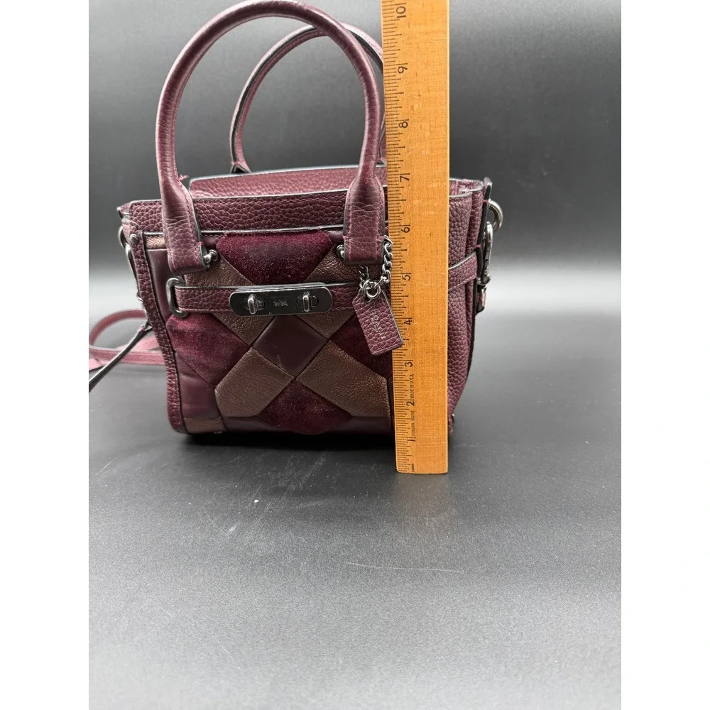 Coach Swagger 21 Patchwork Leather Suede Satchel Crossbody Bag Burgundy Oxblood‎